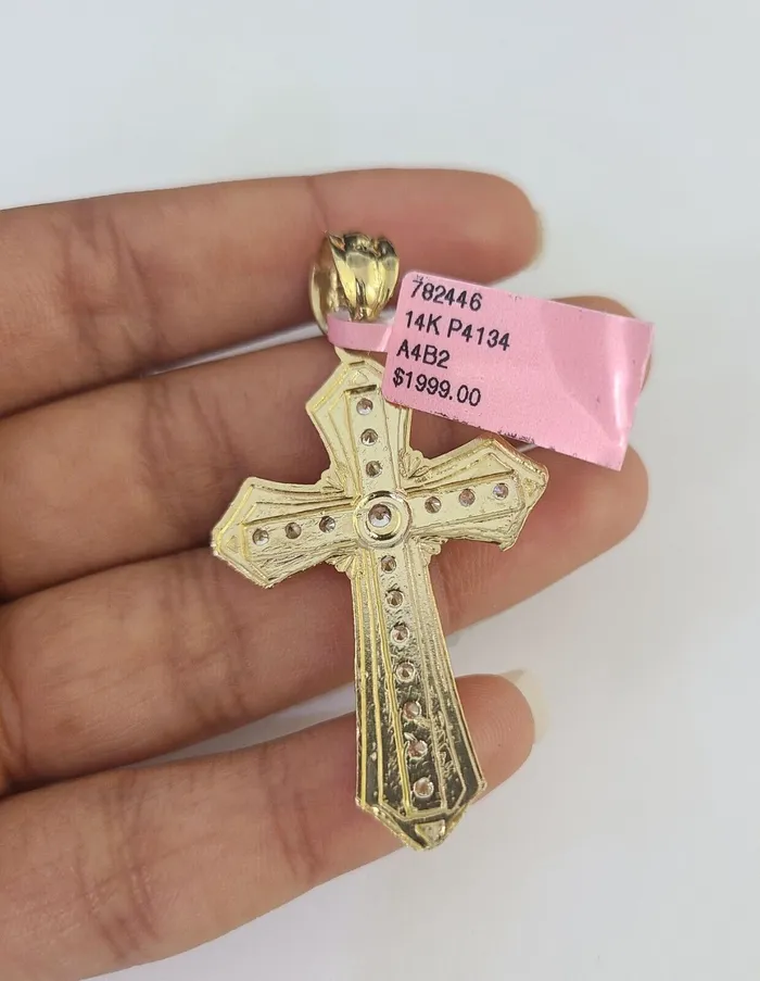 Necklaces Gold and Diamond Real 14k Solid Chain Cross Charm Set Miami Cuban Link 3mm Necklace Pendant Gold