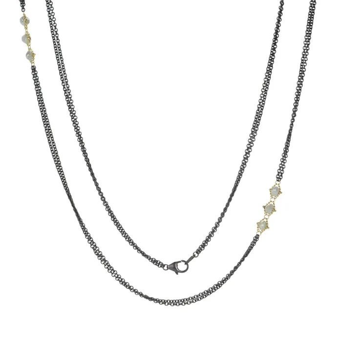 Necklaces Silver Diamond Triple Textile Station Necklace Amali