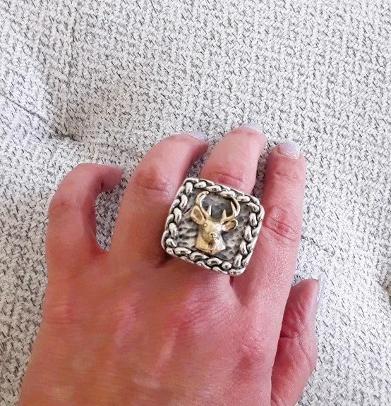 rc7371 14K Deer Head Large On Sterling Silver Fern Shank Sterling Braid dian malouf jewelry made in the usa Rings rc7371 14K Deer Head Large On Sterling Silver Fern Shank Sterling Braid dian malouf jewelry made in the usa Rings