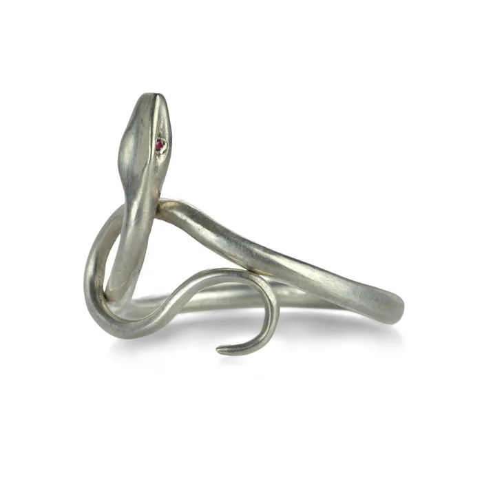 Rings Annette Ferdinandsen Silver Serpent Ring with Ruby Eyes