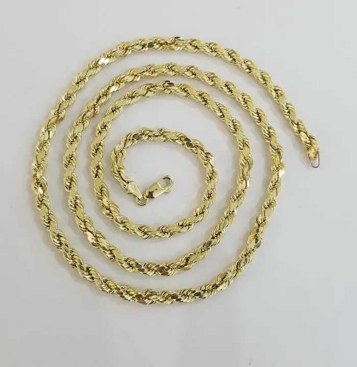 Rings Gold and Diamond Solid 10k Gold Rope Chain 20 Diamond Cut 4mm Men Women Lobster REAL 10kt Gold