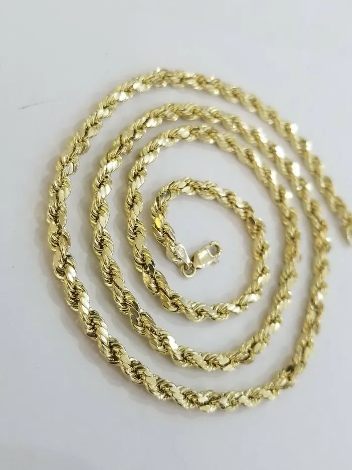 Rings Gold and Diamond Solid 10k Gold Rope Chain 20 Diamond Cut 4mm Men Women Lobster REAL 10kt Gold