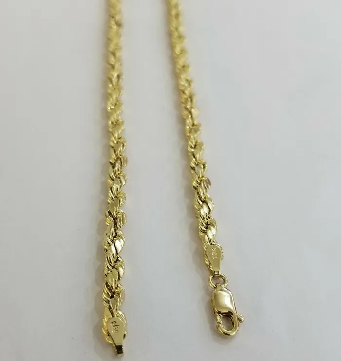 Rings Gold and Diamond Solid 10k Gold Rope Chain 20 Diamond Cut 4mm Men Women Lobster REAL 10kt Gold