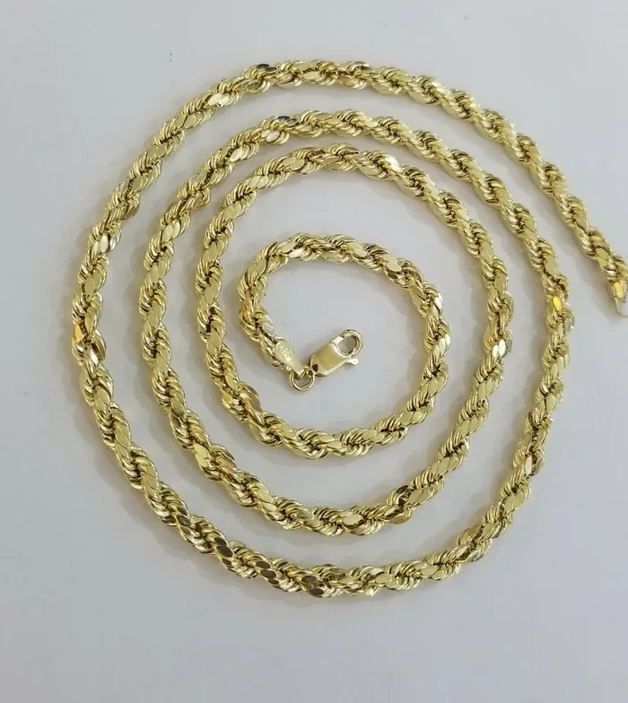 Rings Gold and Diamond Solid 10k Gold Rope Chain 20 Diamond Cut 4mm Men Women Lobster REAL 10kt Gold