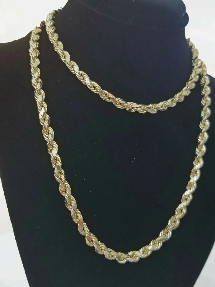 Rings Gold and Diamond Solid 10k Gold Rope Chain 20 Diamond Cut 4mm Men Women Lobster REAL 10kt Gold
