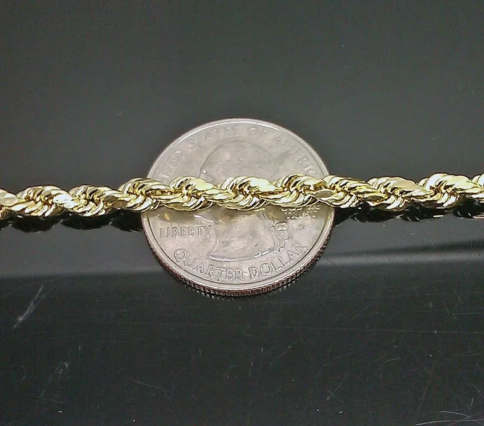Rings Gold and Diamond Solid 10k Gold Rope Chain 20 Diamond Cut 4mm Men Women Lobster REAL 10kt Gold