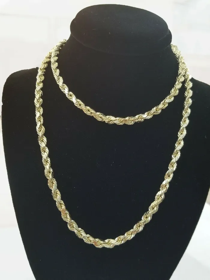 Rings Gold and Diamond Solid 10k Gold Rope Chain 20 Diamond Cut 4mm Men Women Lobster REAL 10kt Gold