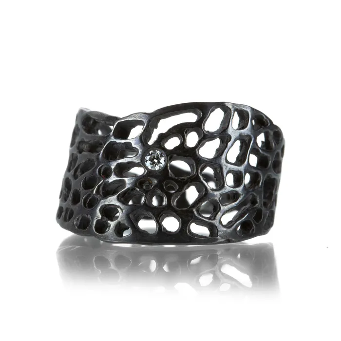 Rings Oxidized Sea Fan Ring with Diamond Annette Ferdinandsen
