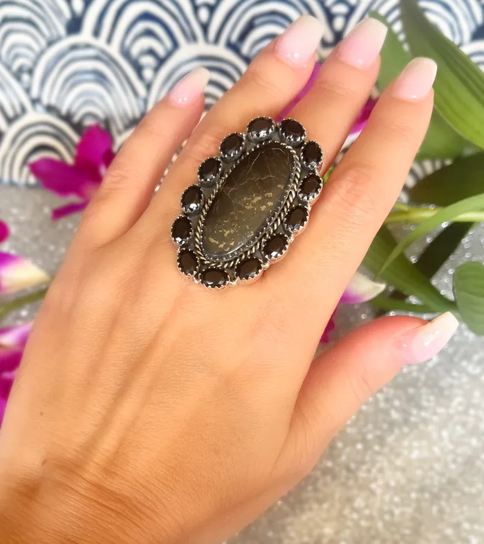 SophiaRene Boutique Sterling Silver Black Calcite Onyx Custom Rings Rings SophiaRene Boutique Sterling Silver Black Calcite Onyx Custom Rings Rings