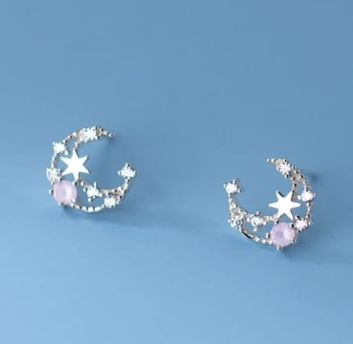 Sophiareneboutiquecom Earrings Sterling Silver Moon Star Stud Earrings