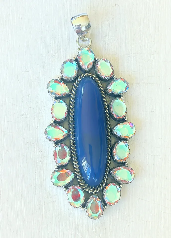 Sophiareneboutiquecom Rings Sterling Silver Blue OnyxAngel Aura Crystal Cluster Pendants