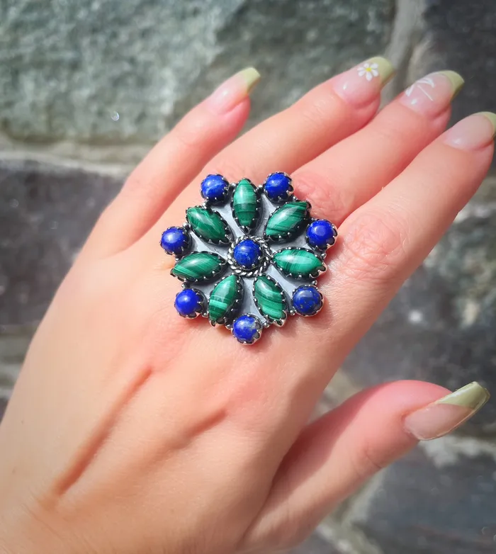Sophiareneboutiquecom Rings Sterling Silver Malachite Lapis Custom Cluster Ring Sophiareneboutiquecom Rings Sterling Silver Malachite Lapis Custom Cluster Ring