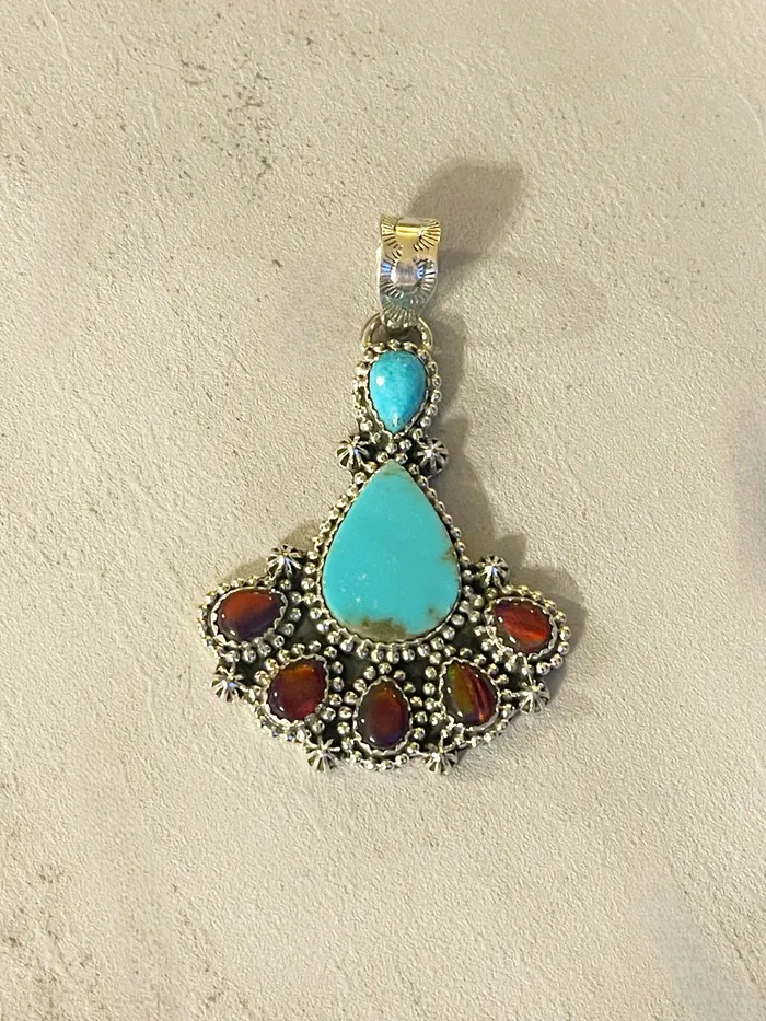 Sterling Silver Turquoise Opal Stamped Pendant SophiaRene Boutique Necklaces