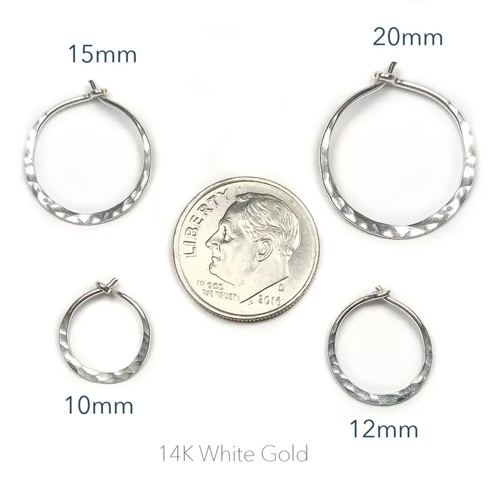 14K White Gold Hammered Mini Hoops 10mm Hoops By Hand PreStyled Sets 14K White Gold Hammered Mini Hoops 10mm Hoops By Hand PreStyled Sets