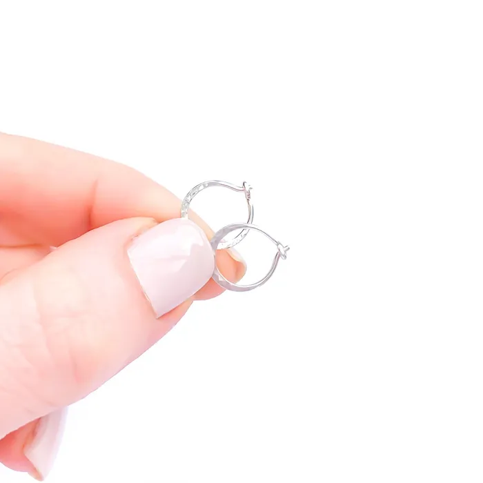 14K White Gold Hammered Mini Hoops 10mm Hoops By Hand PreStyled Sets 14K White Gold Hammered Mini Hoops 10mm Hoops By Hand PreStyled Sets