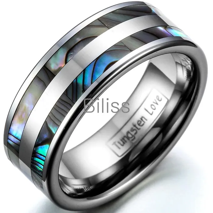 8mm Top Quality Tungsten Carbide Ring with Double Abalone Shell Inlay for Men Engagement Wedding Bands anillos hombre sparklingselections Rings 8mm Top Quality Tungsten Carbide Ring with Double Abalone Shell Inlay for Men Engagement Wedding Bands anillos hombre sparklingselections Rings