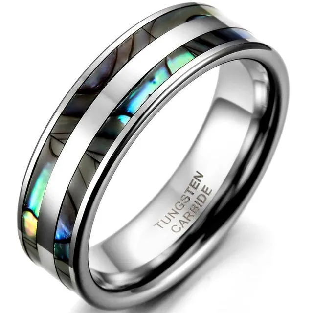 8mm Top Quality Tungsten Carbide Ring with Double Abalone Shell Inlay for Men Engagement Wedding Bands anillos hombre sparklingselections Rings 8mm Top Quality Tungsten Carbide Ring with Double Abalone Shell Inlay for Men Engagement Wedding Bands anillos hombre sparklingselections Rings