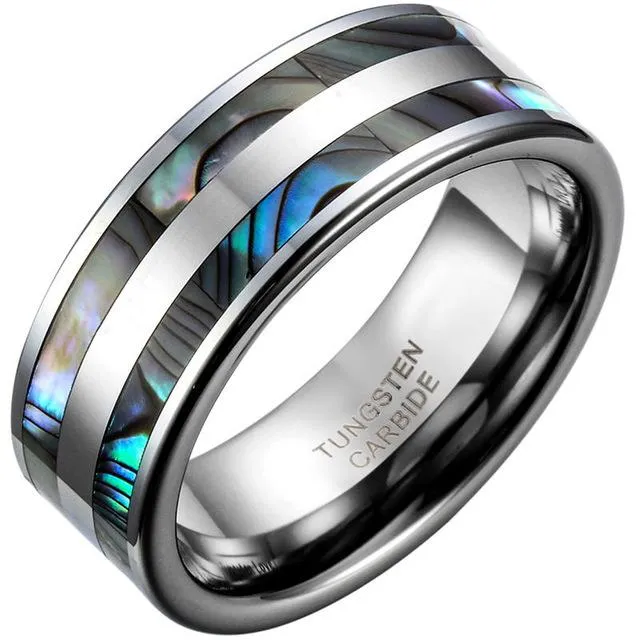 8mm Top Quality Tungsten Carbide Ring with Double Abalone Shell Inlay for Men Engagement Wedding Bands anillos hombre sparklingselections Rings 8mm Top Quality Tungsten Carbide Ring with Double Abalone Shell Inlay for Men Engagement Wedding Bands anillos hombre sparklingselections Rings