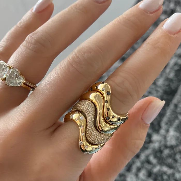 Alev Jewelry Rings Stackable Dome Scattered Wave Ring
