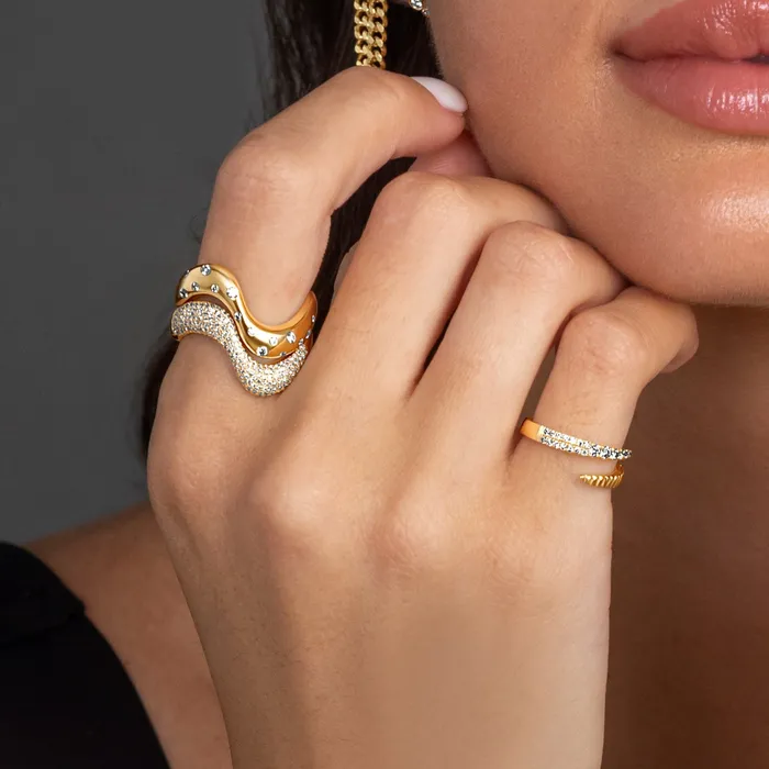 Alev Jewelry Rings Stackable Dome Scattered Wave Ring