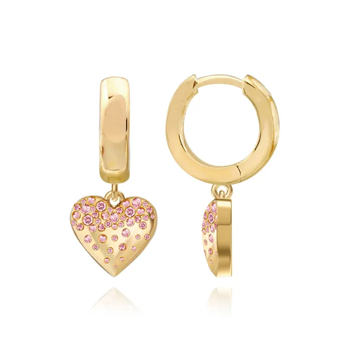 Dripping Scattered Gemstone Hearts Gold Huggies Alev Jewelry PreStyled Sets Dripping Scattered Gemstone Hearts Gold Huggies Alev Jewelry PreStyled Sets