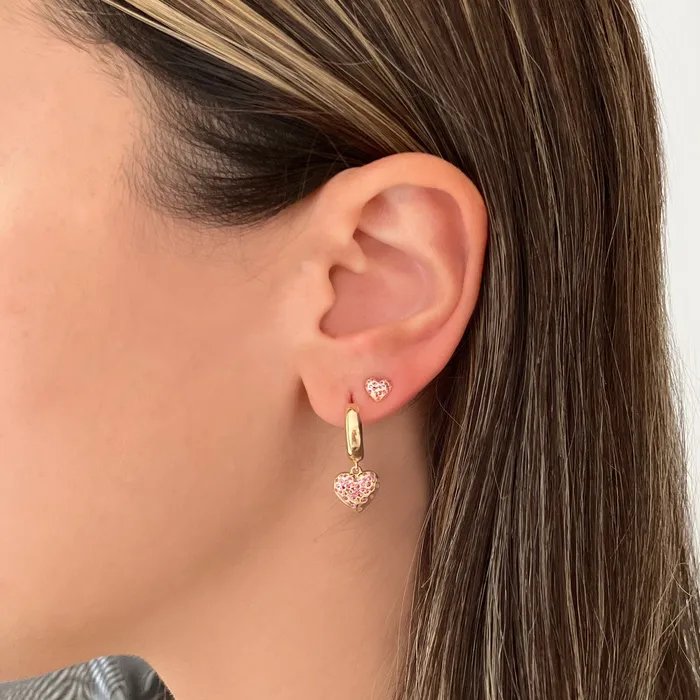 Dripping Scattered Gemstone Hearts Gold Huggies Alev Jewelry PreStyled Sets