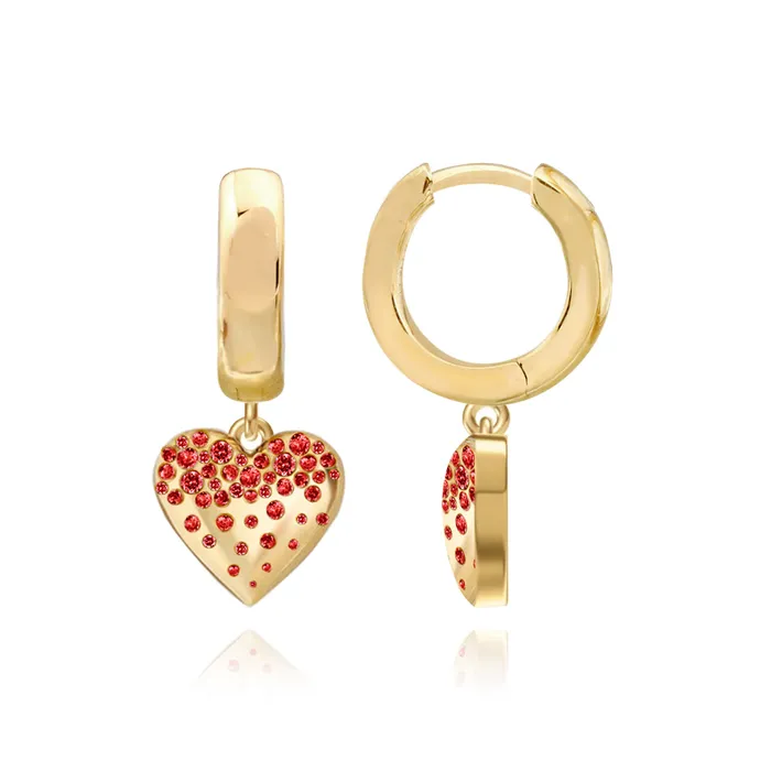 Dripping Scattered Gemstone Hearts Gold Huggies Alev Jewelry PreStyled Sets