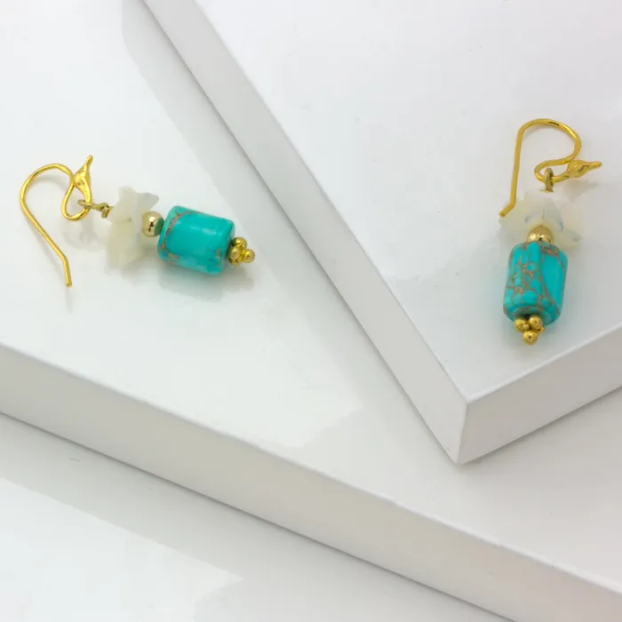 Earrings Elisa Ilana Impressionist Collection Turquoise Mother of Pearl Flower Earrings