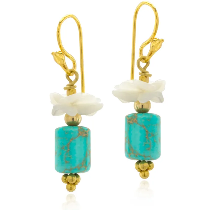 Earrings Elisa Ilana Impressionist Collection Turquoise Mother of Pearl Flower Earrings