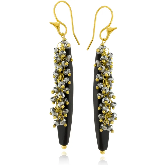 Earrings Elisa Ilana The Goddess Collection Onyx and Pyrite Earrings