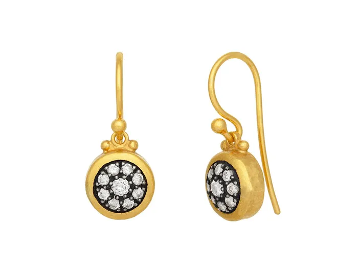 Earrings GG GOLD NEW GURHAN Celestial Gold Single Drop Earrings Small Round Blackened Silver Pave Diamond