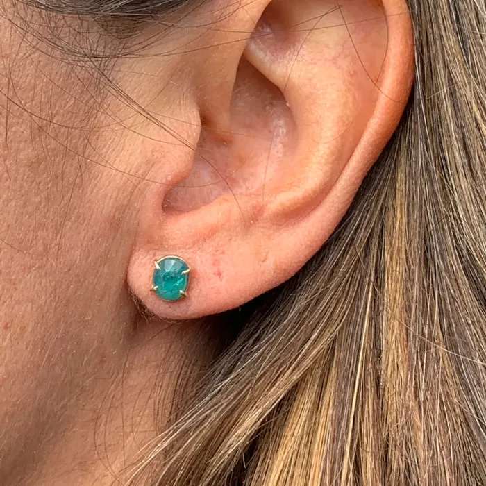 Emily Amey Jewelry Grandidierite prong studs in 14k gold and sterling silver Rings