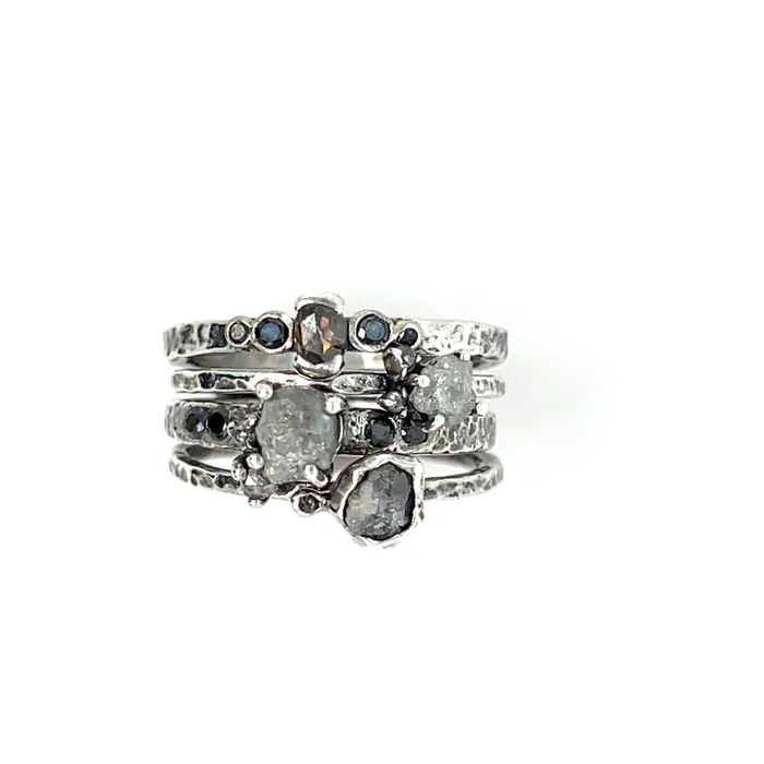 Emily Amey Jewelry Rings Raw Diamond Kindling stacking ring number 6 in Sterling silver