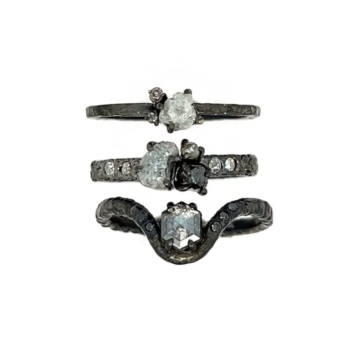 Emily Amey Jewelry Rings Raw Diamond Kindling stacking ring number 6 in Sterling silver