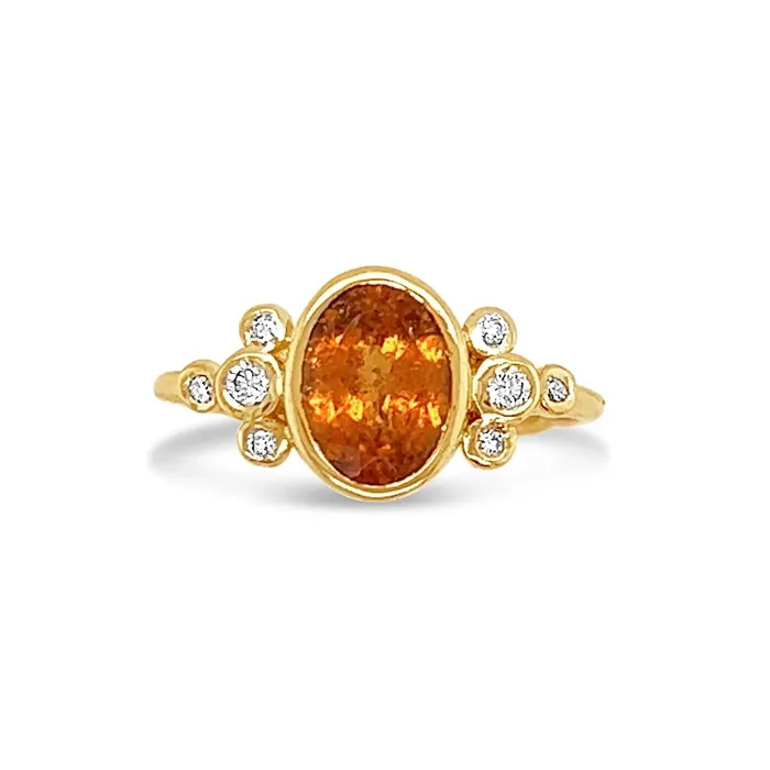 Emily Amey Jewelry Rings Spessartite Trefoil Cluster Ring With Diamonds in 14k gold
