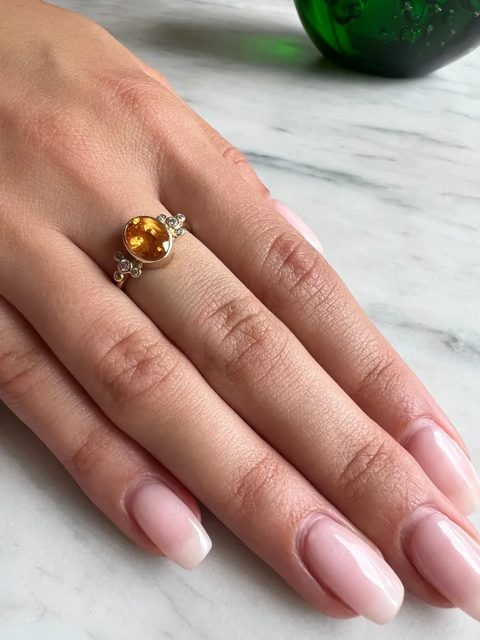 Emily Amey Jewelry Rings Spessartite Trefoil Cluster Ring With Diamonds in 14k gold
