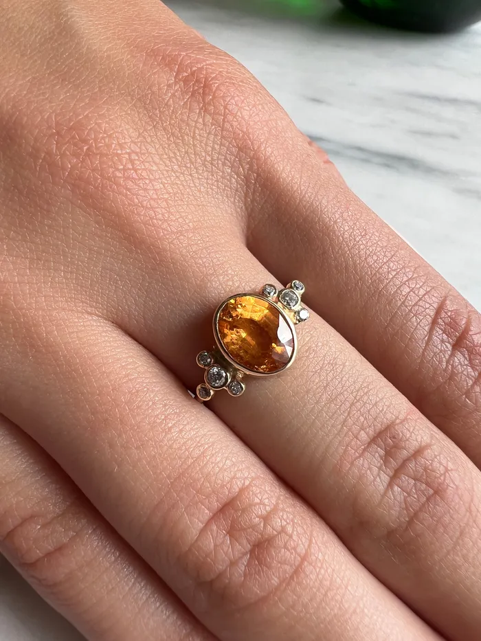 Emily Amey Jewelry Rings Spessartite Trefoil Cluster Ring With Diamonds in 14k gold