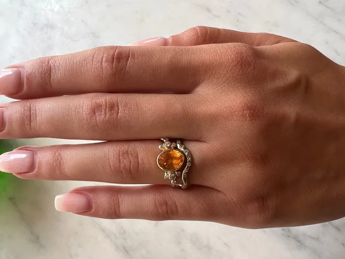 Emily Amey Jewelry Rings Spessartite Trefoil Cluster Ring With Diamonds in 14k gold