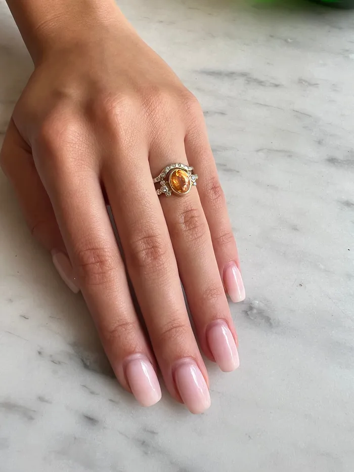 Emily Amey Jewelry Rings Spessartite Trefoil Cluster Ring With Diamonds in 14k gold