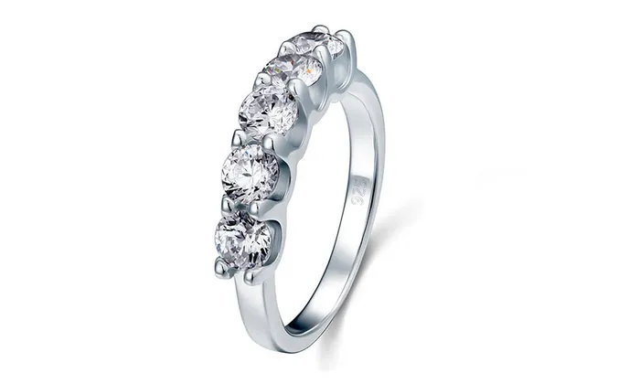 Five Stone Solid Sterling Silver Ring For Women sparklingselections Rings