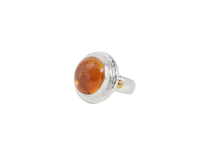 GG SILVER CLR Rings GURHAN Galapagos Sterling Silver Citrine Cocktail Ring 17mm Round Stone set in Wide Frame Gold Accents GG SILVER CLR Rings GURHAN Galapagos Sterling Silver Citrine Cocktail Ring 17mm Round Stone set in Wide Frame Gold Accents