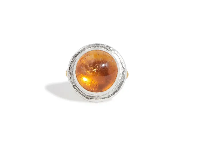 GG SILVER CLR Rings GURHAN Galapagos Sterling Silver Citrine Cocktail Ring 17mm Round Stone set in Wide Frame Gold Accents