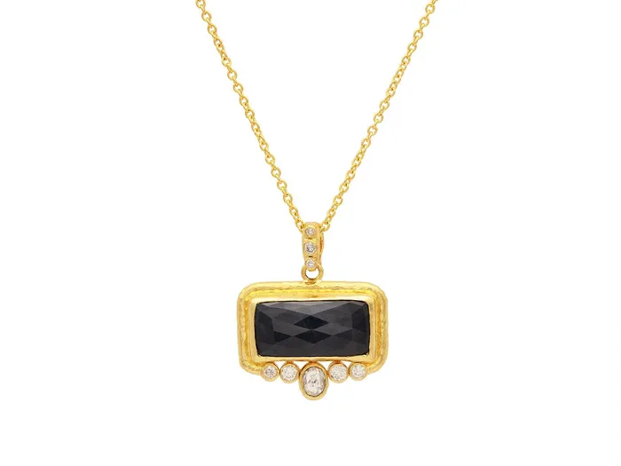 GURHAN Muse Gold Sapphire Pendant Necklace 20x10mm Rectangle set in Wide Frame GG GOLD OOAK Necklaces GURHAN Muse Gold Sapphire Pendant Necklace 20x10mm Rectangle set in Wide Frame GG GOLD OOAK Necklaces