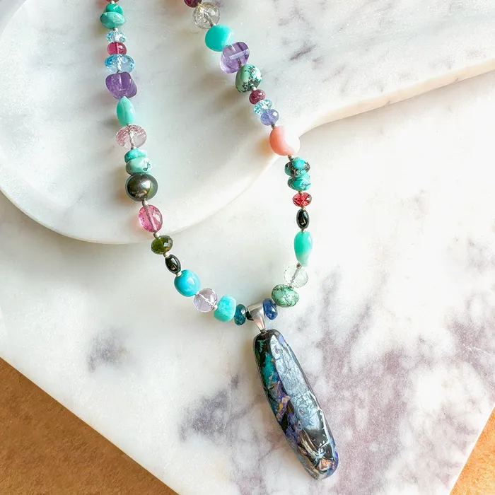 Necklaces Elisa Ilana Australian Opal Pendant on MultiStone Necklace