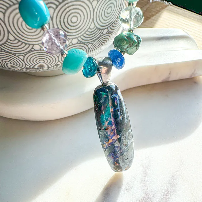 Necklaces Elisa Ilana Australian Opal Pendant on MultiStone Necklace