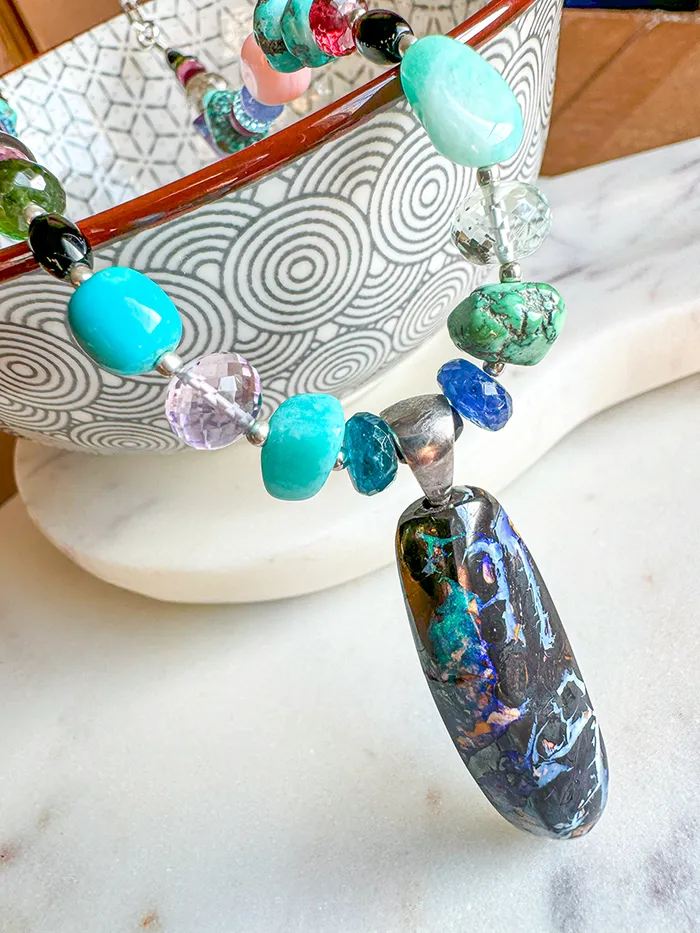 Necklaces Elisa Ilana Australian Opal Pendant on MultiStone Necklace