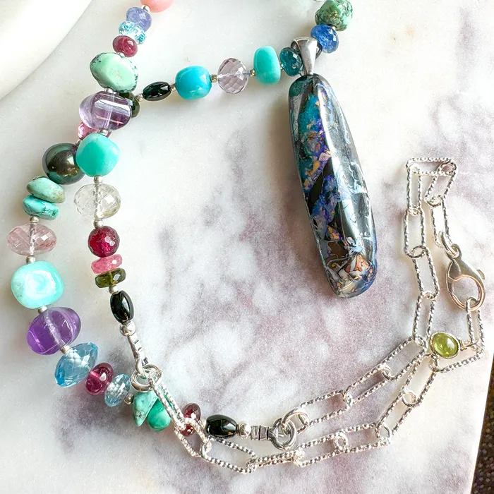 Necklaces Elisa Ilana Australian Opal Pendant on MultiStone Necklace