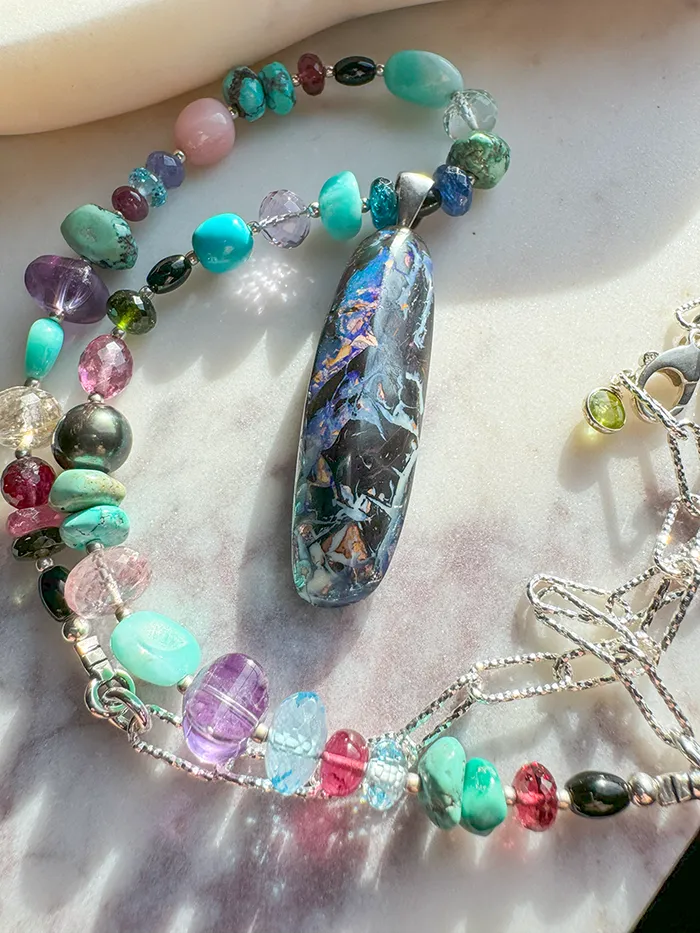 Necklaces Elisa Ilana Australian Opal Pendant on MultiStone Necklace