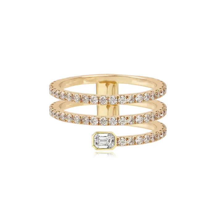 Rings Alev Jewelry Bezel Solitaire Triple Pave Diamond Swirl Ring