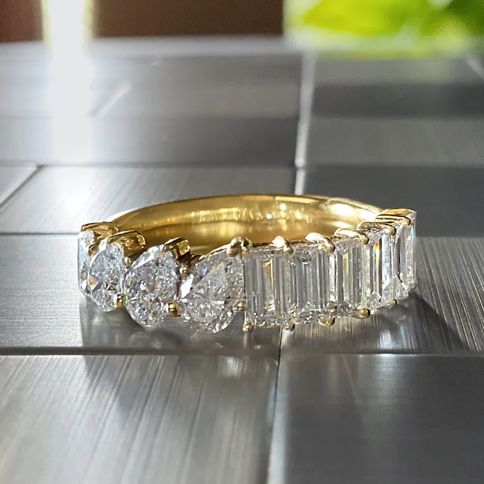 Rings Elisa Ilana 14k YG 1183 CT Baguette Dia 1244 CT Dia Pear Ring